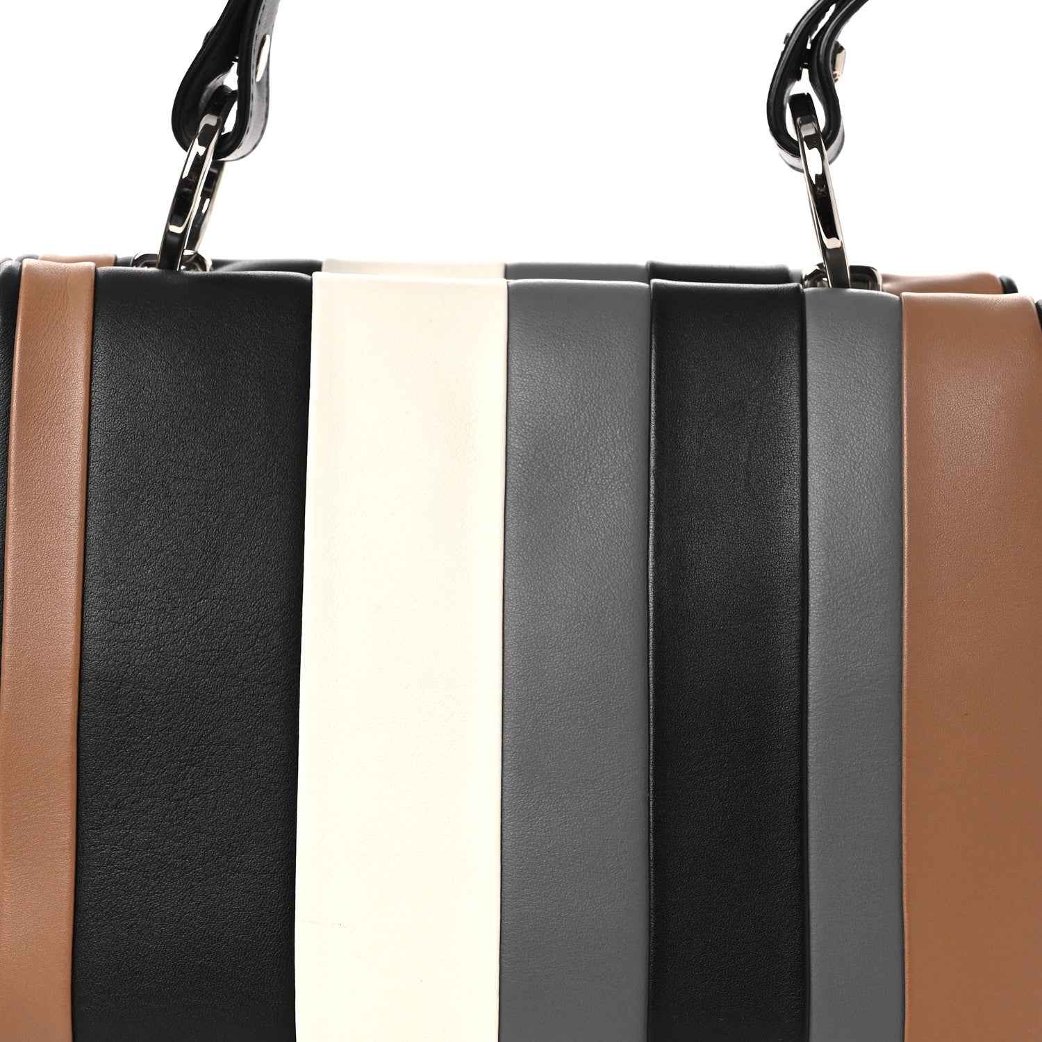 Prada Calfskin Baiadera Striped Frame Bag Caramel Black White 8 of 11