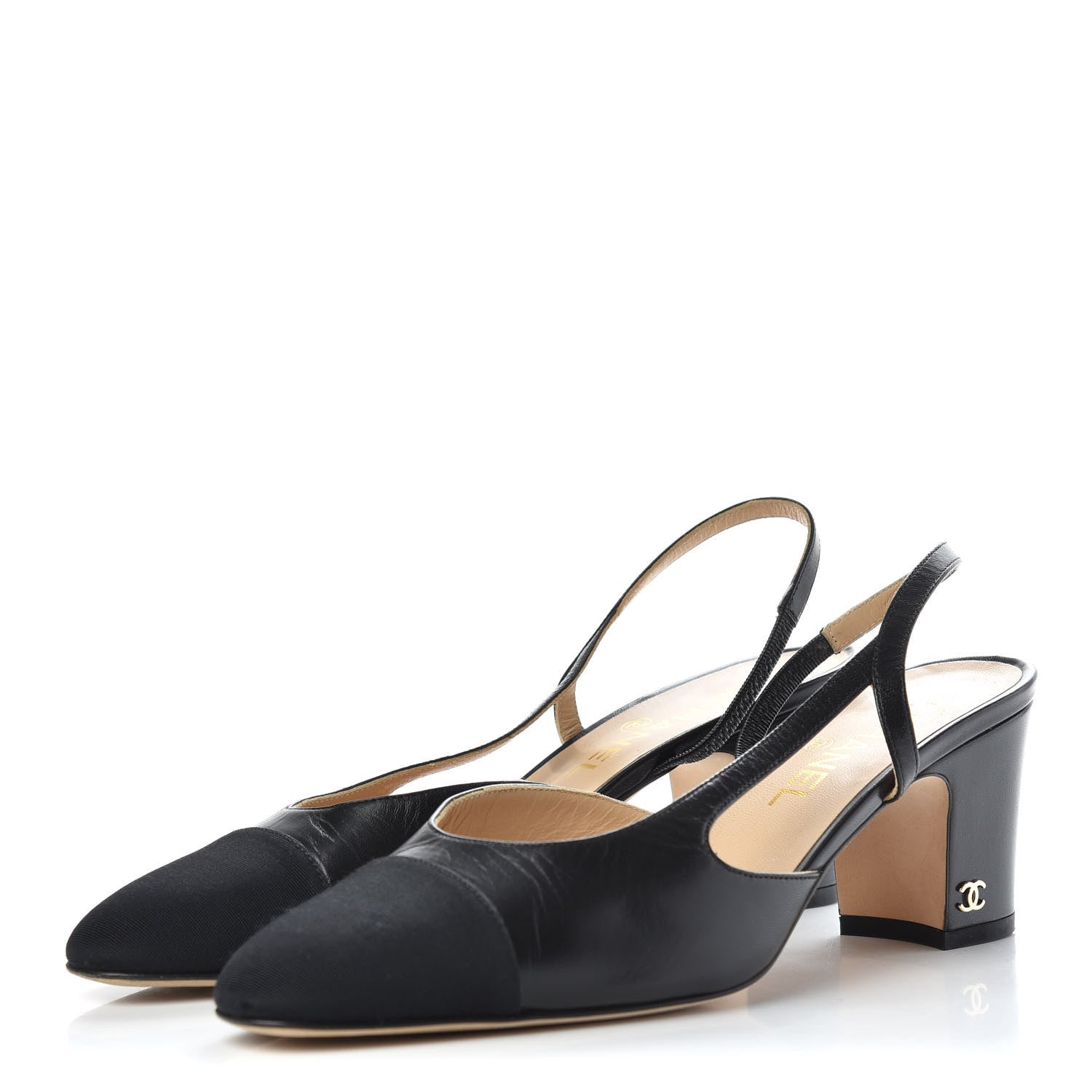 Chanel Goatskin Grosgrain Cap Toe CC Slingback Sandals 39 Black 3 of 10