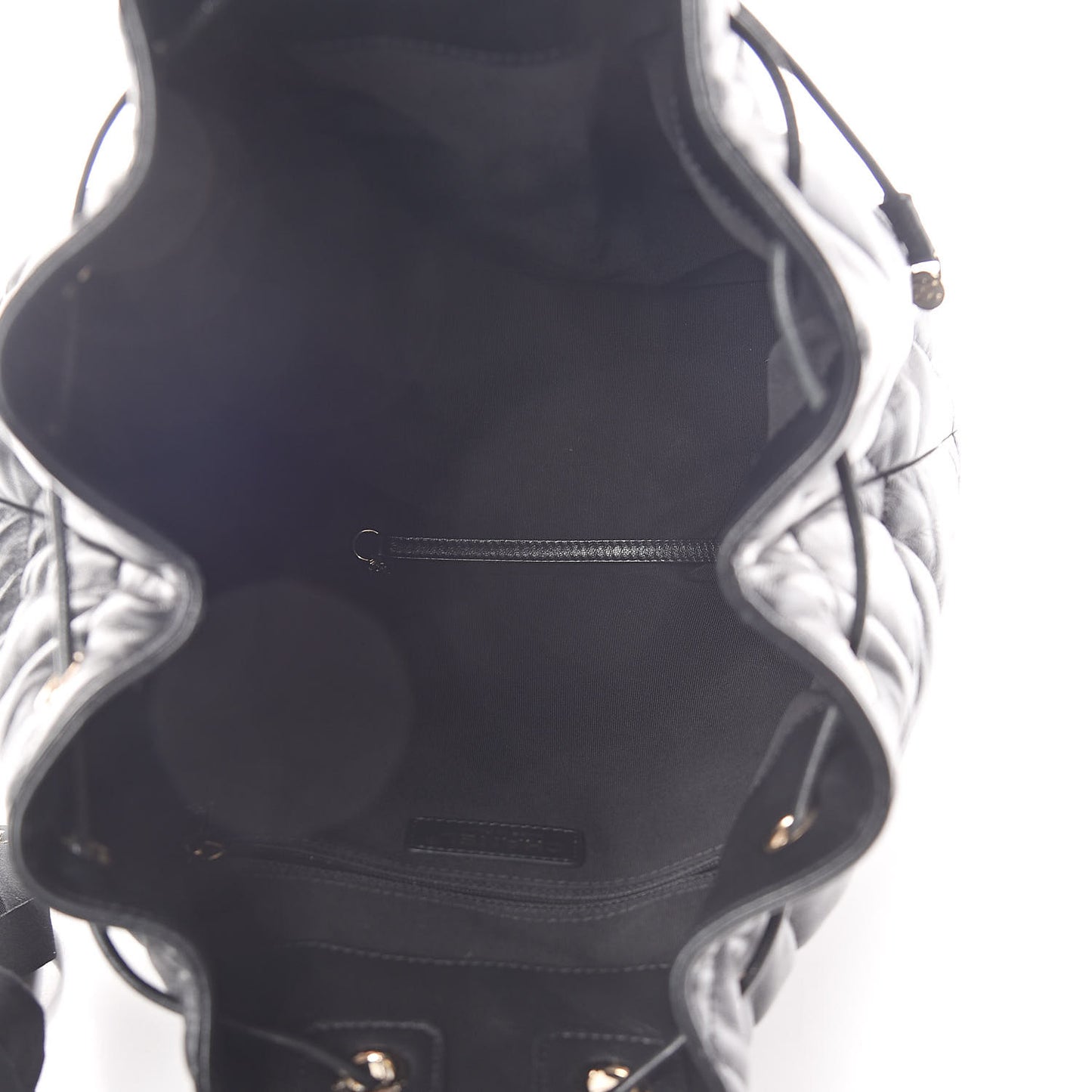 Lambskin Quilted Drawstring Backpack Black