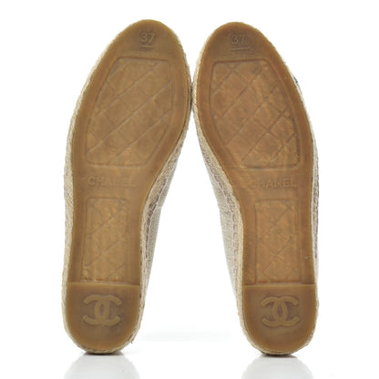 Chanel Toile Sequin CC Espadrilles 37 Beige Black 5 of 14