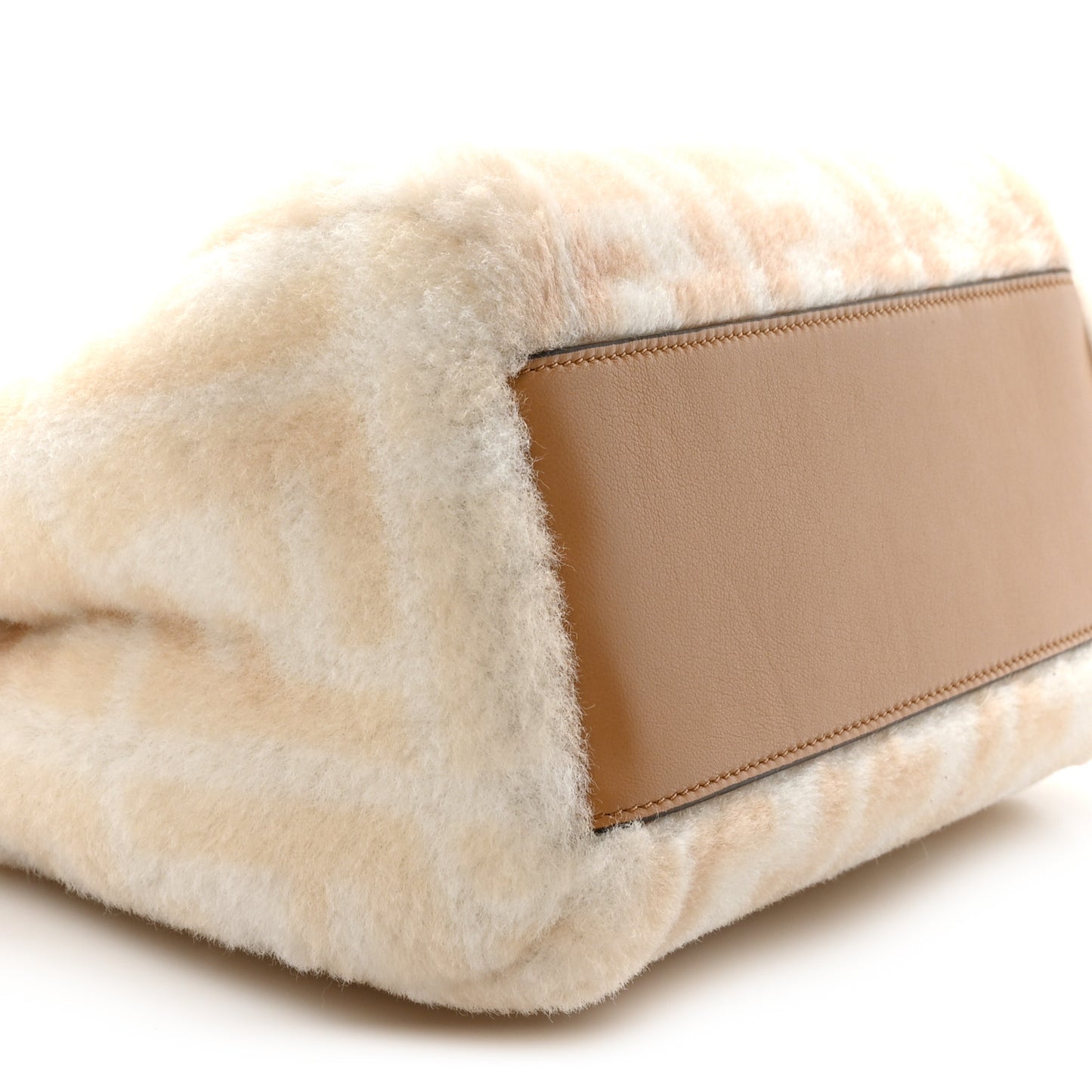 Shearling Nappa Macro FF 1974 Mini Peekaboo Iconic Satchel White Ice Cuoio Miele Scuro