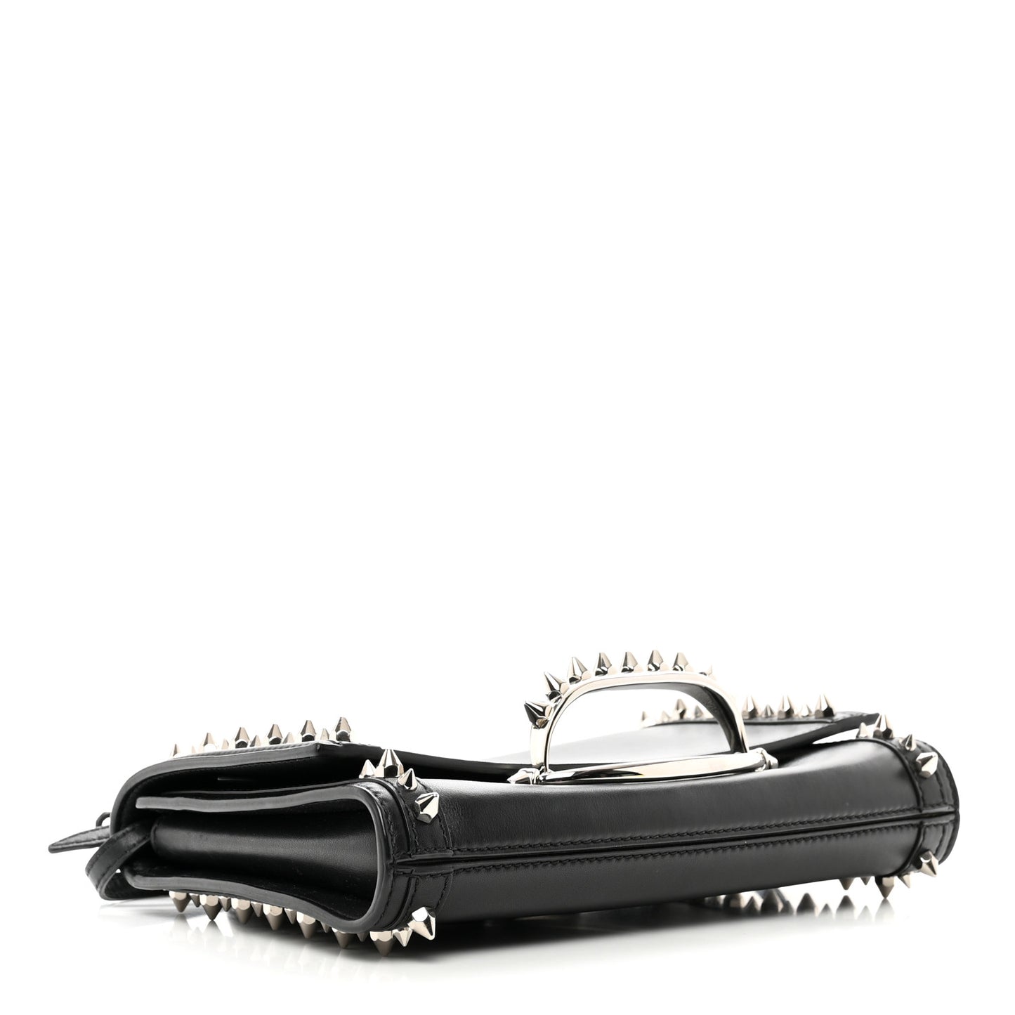 Calfskin Studded The Story Shoulder Bag Black