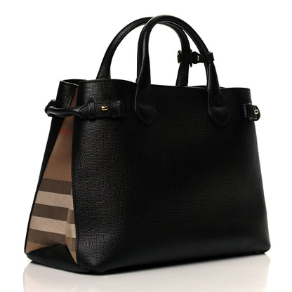 Burberry Grainy Calfskin House Check Medium Banner Tote Black 3 of 10