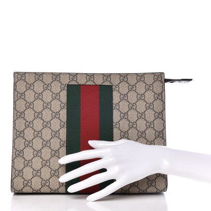 Gucci GG Supreme Monogram Selleria Calfskin Web New Web Cosmetic Case Beige Ebony Cocoa 2 of 7