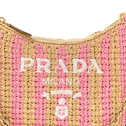 Prada Yarn Raffia Effect Crochet Striped Re-Edition 2005 Shoulder Bag Naturale Petalo 7 of 12