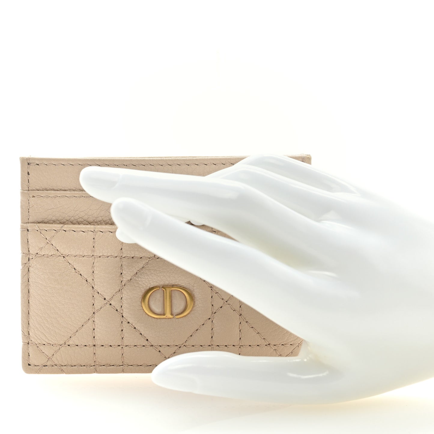 Supple Calfskin Cannage Caro Five-Slot Card Holder Beige Aesthetic