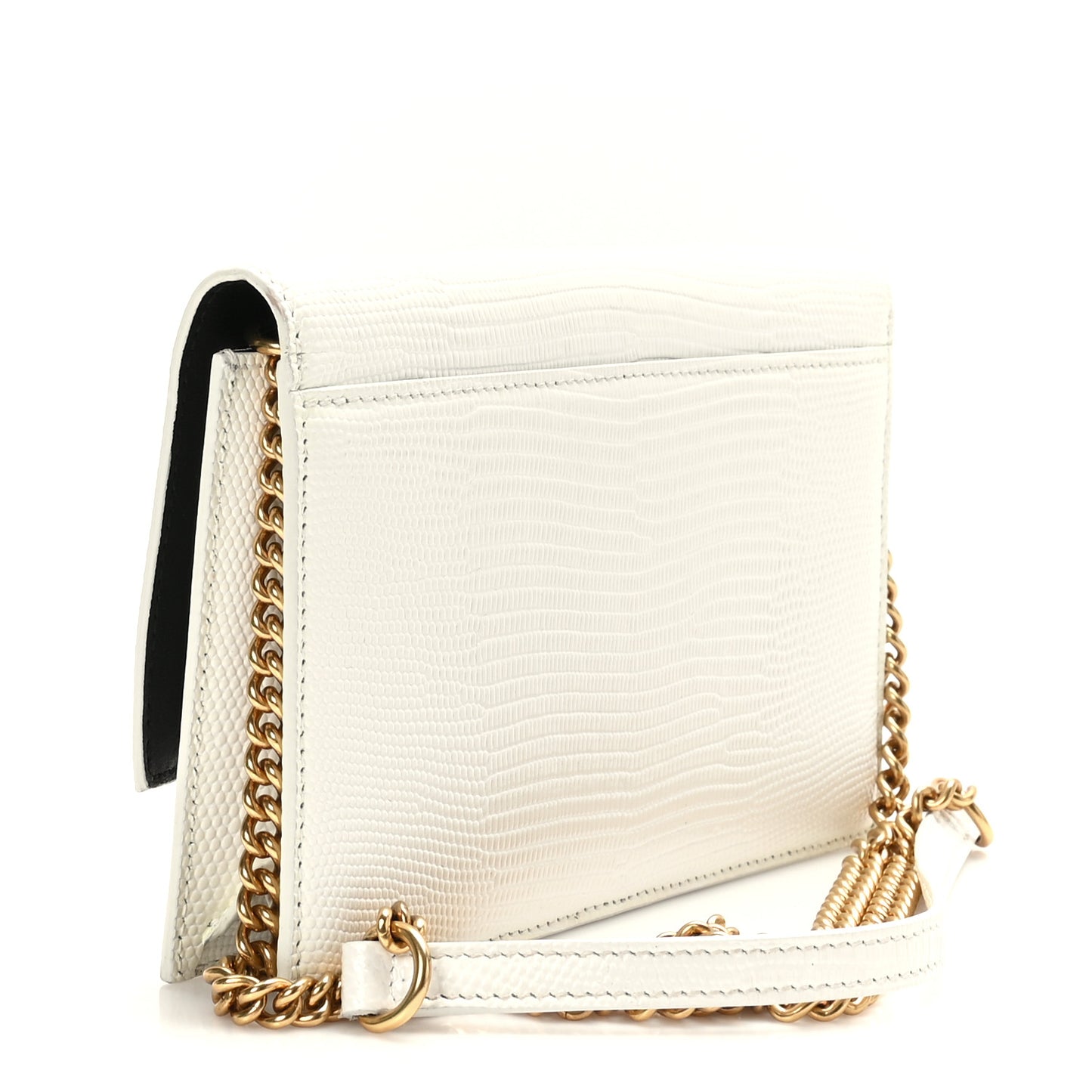 Patent Calfskin Lizard Embossed Sharp Crossbody Clutch White