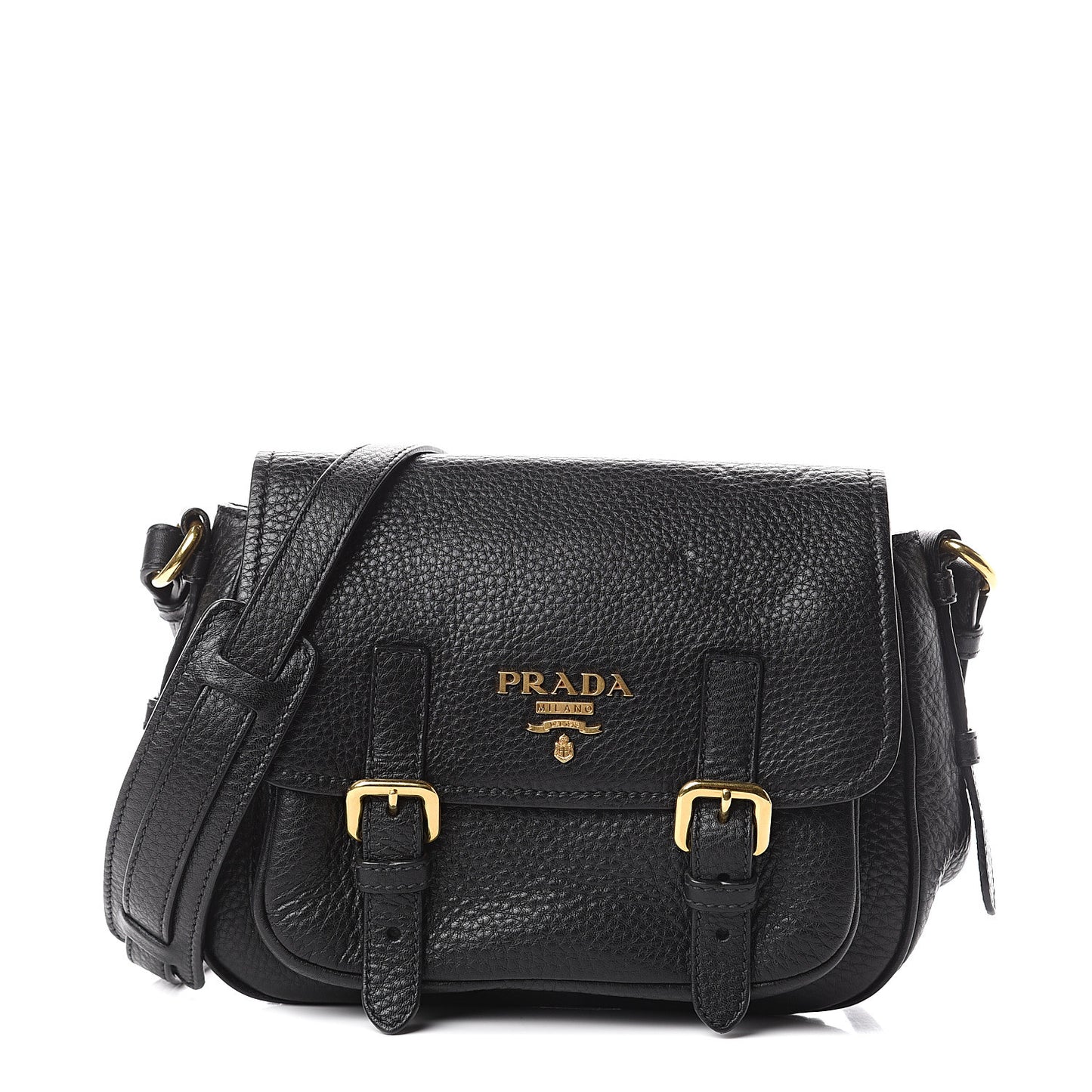 Vitello Daino Double Buckle Messenger Bag Black