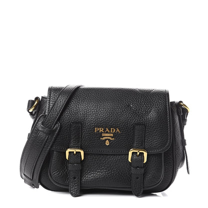 Prada Vitello Daino Double Buckle Messenger Bag Black 1 of 8