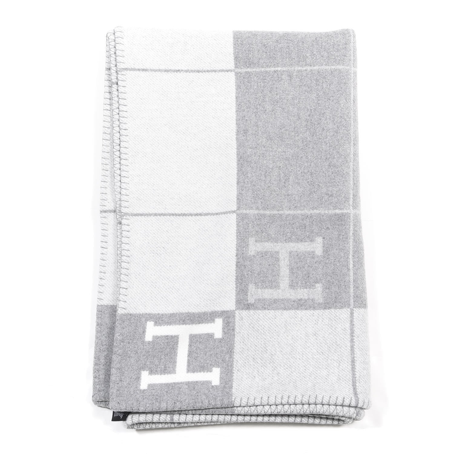 Hermes Wool Cashmere Avalon III Blanket Ecru Gris Clair 3 of 6