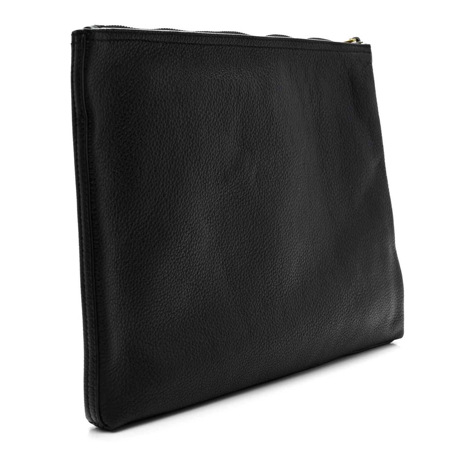 Pebbled Calfskin Medium Logo Portfolio Clutch Black