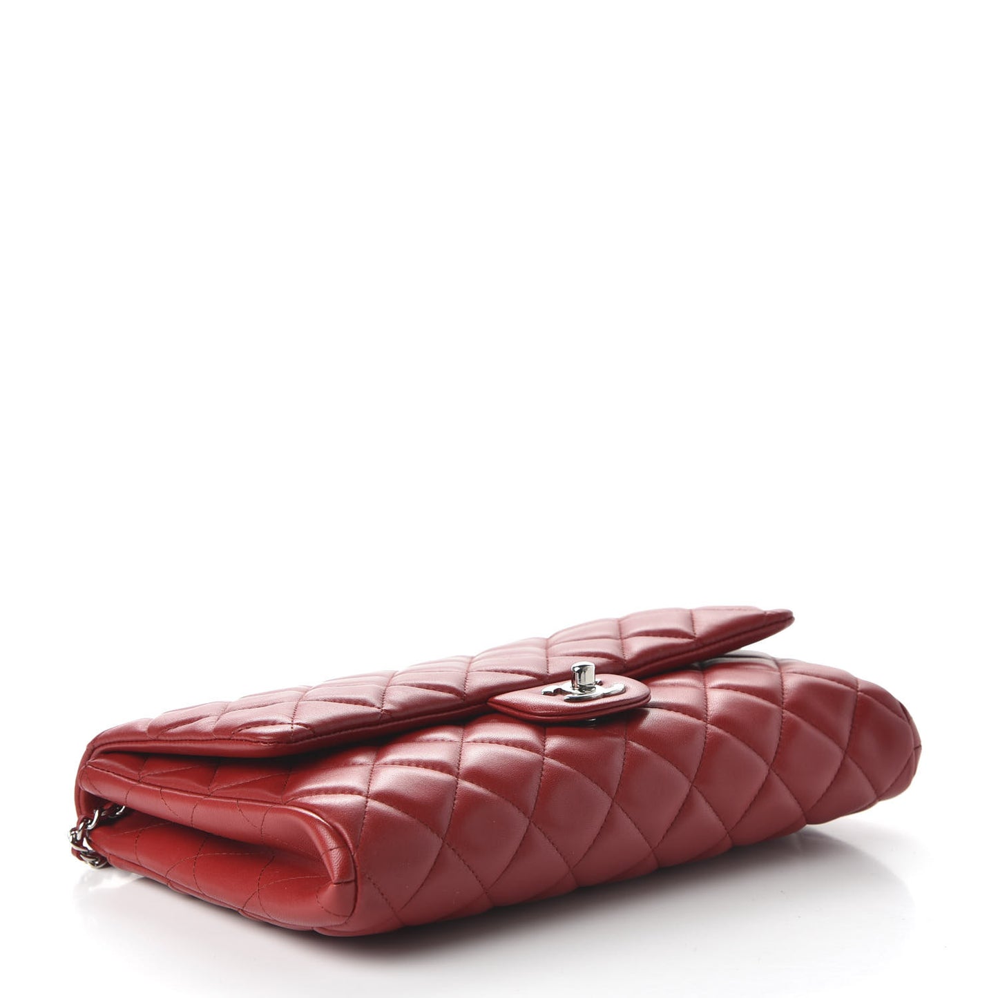 Lambskin Quilted Clutch With Chain Flap Red