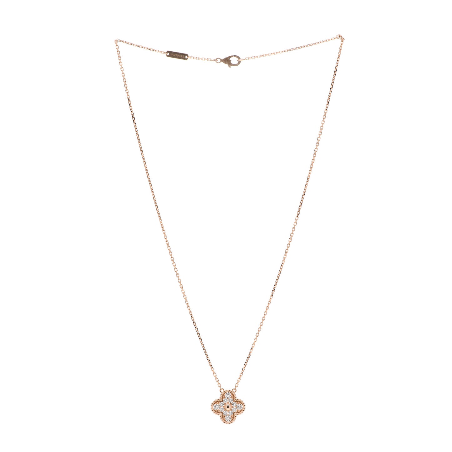 18K Rose Gold Diamond Vintage Alhambra Pendant Necklace