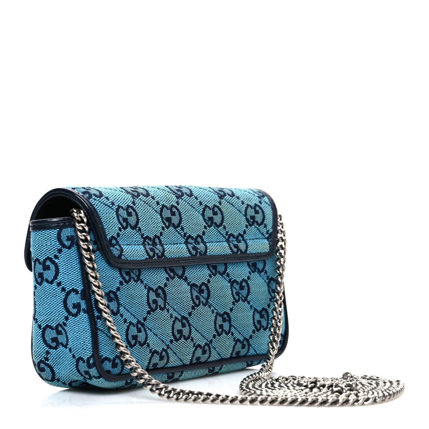 Gucci Monogram Multicolor Matelasse Diagonal Super Mini GG Marmont Shoulder Bag Light Blue 3 of 10
