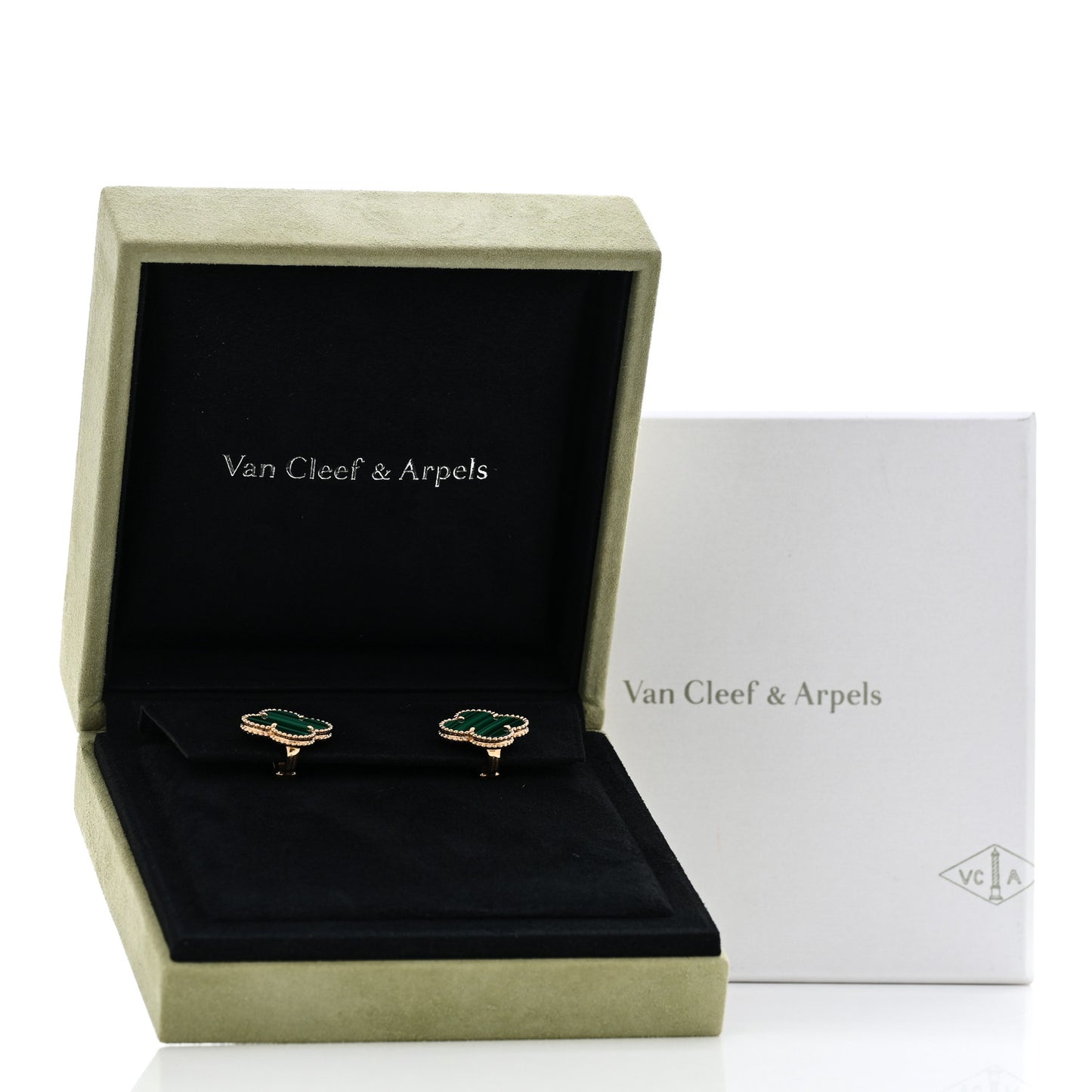18K Yellow Gold Malachite Magic Alhambra Earrings