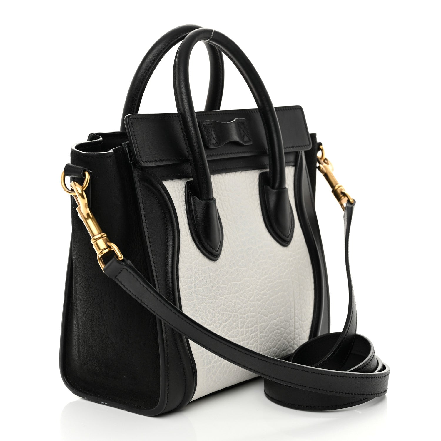 Celine Bullhide Calfskin Nubuck Bi-Color Nano Luggage Black White 3 of 13