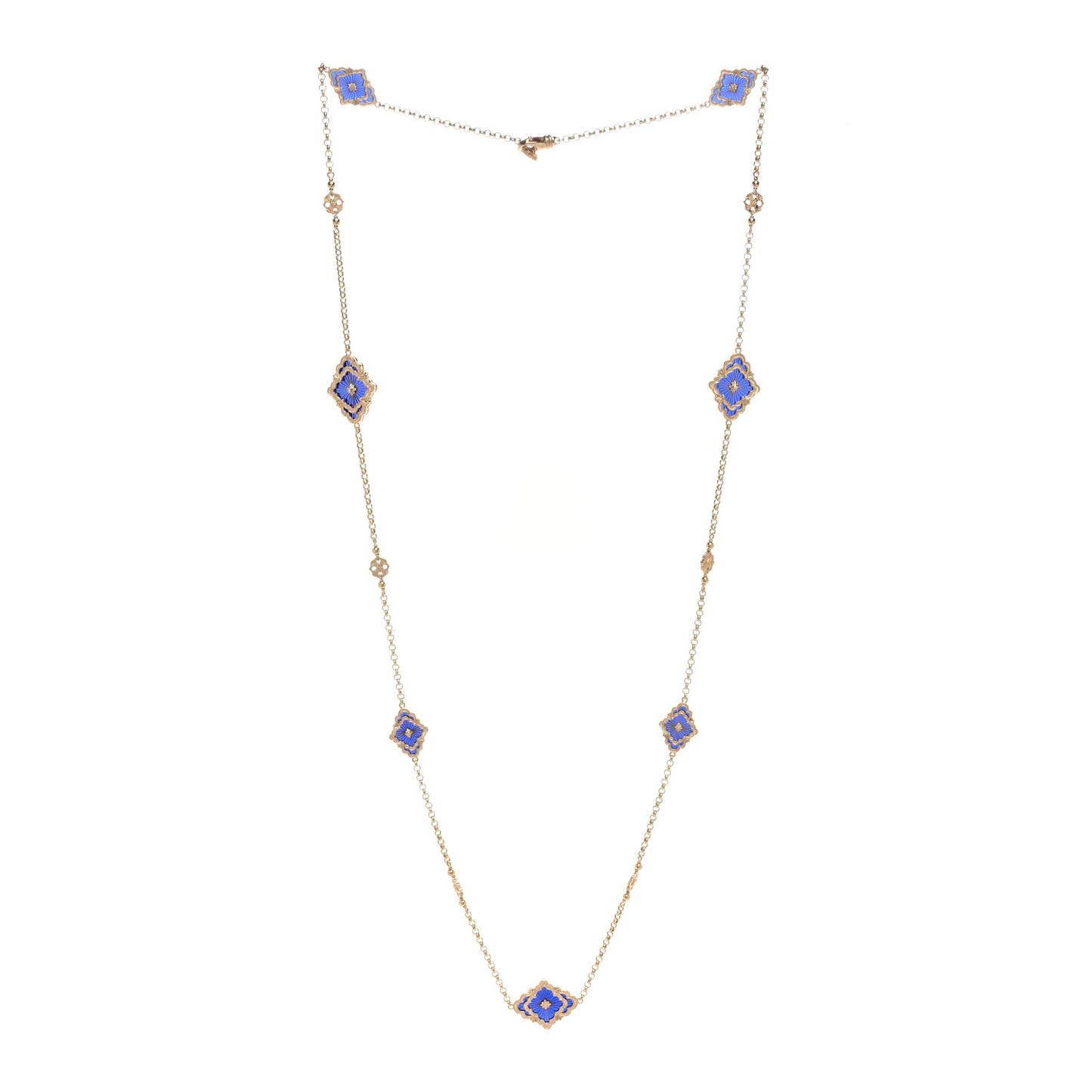 18K Yellow Gold Diamond Enamel Opera Tulle Necklace Blue