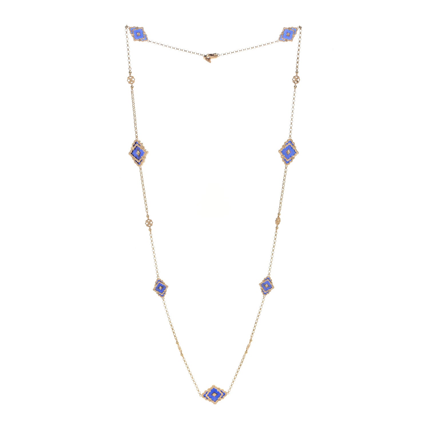 Buccellati 18K Yellow Gold Diamond Enamel Opera Tulle Necklace Blue 2 of 3