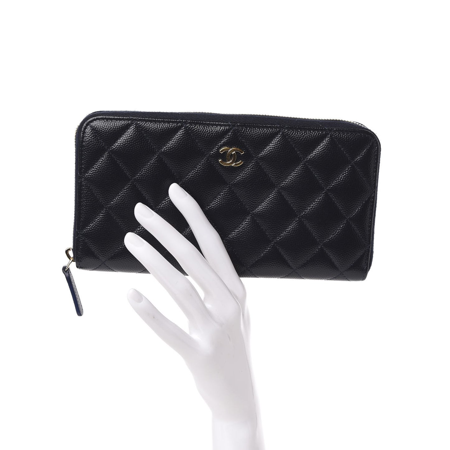 Caviar Quilted Large Gusset Zip Around Wallet Navy