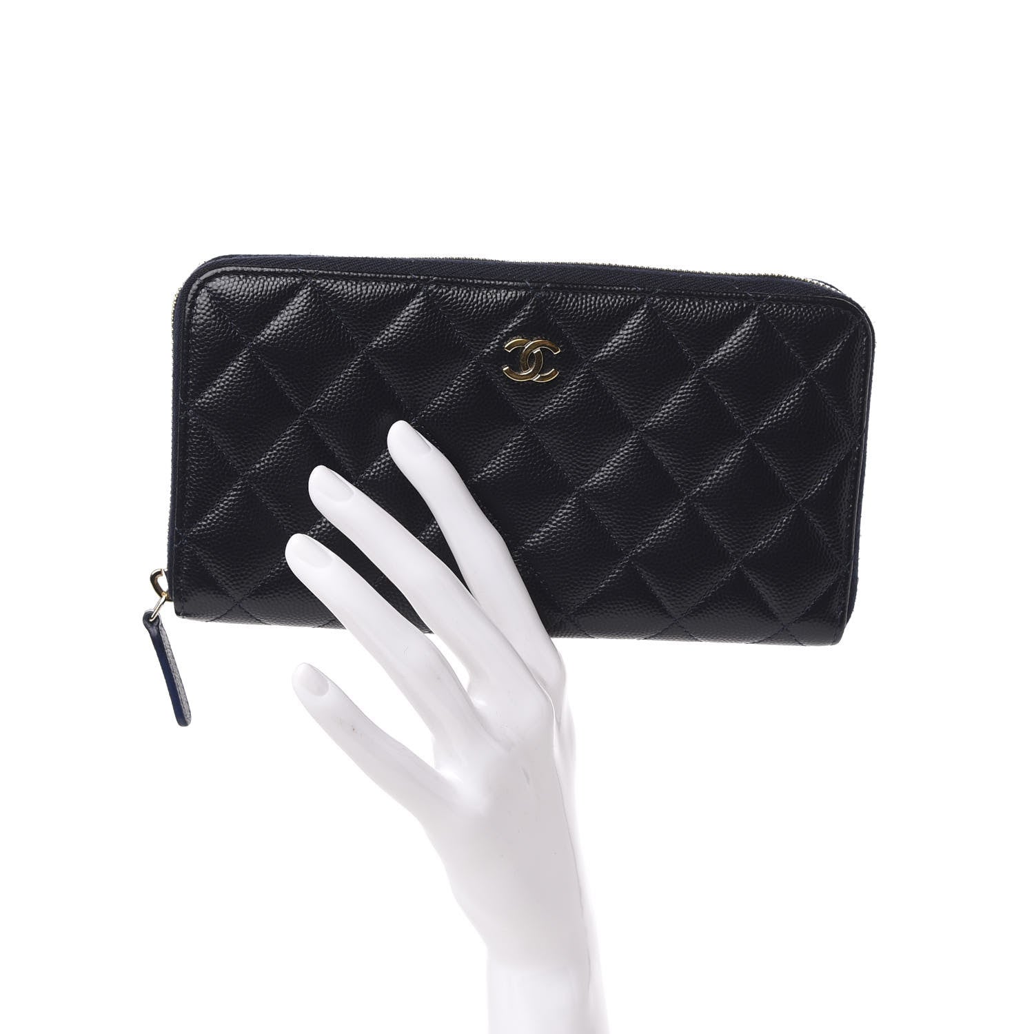 Chanel Caviar Quilted Large Gusset Zip Around Wallet Navy 2 of 11