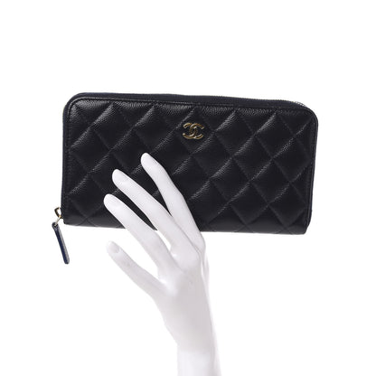 Chanel Caviar Quilted Large Gusset Zip Around Wallet Navy 2 of 11