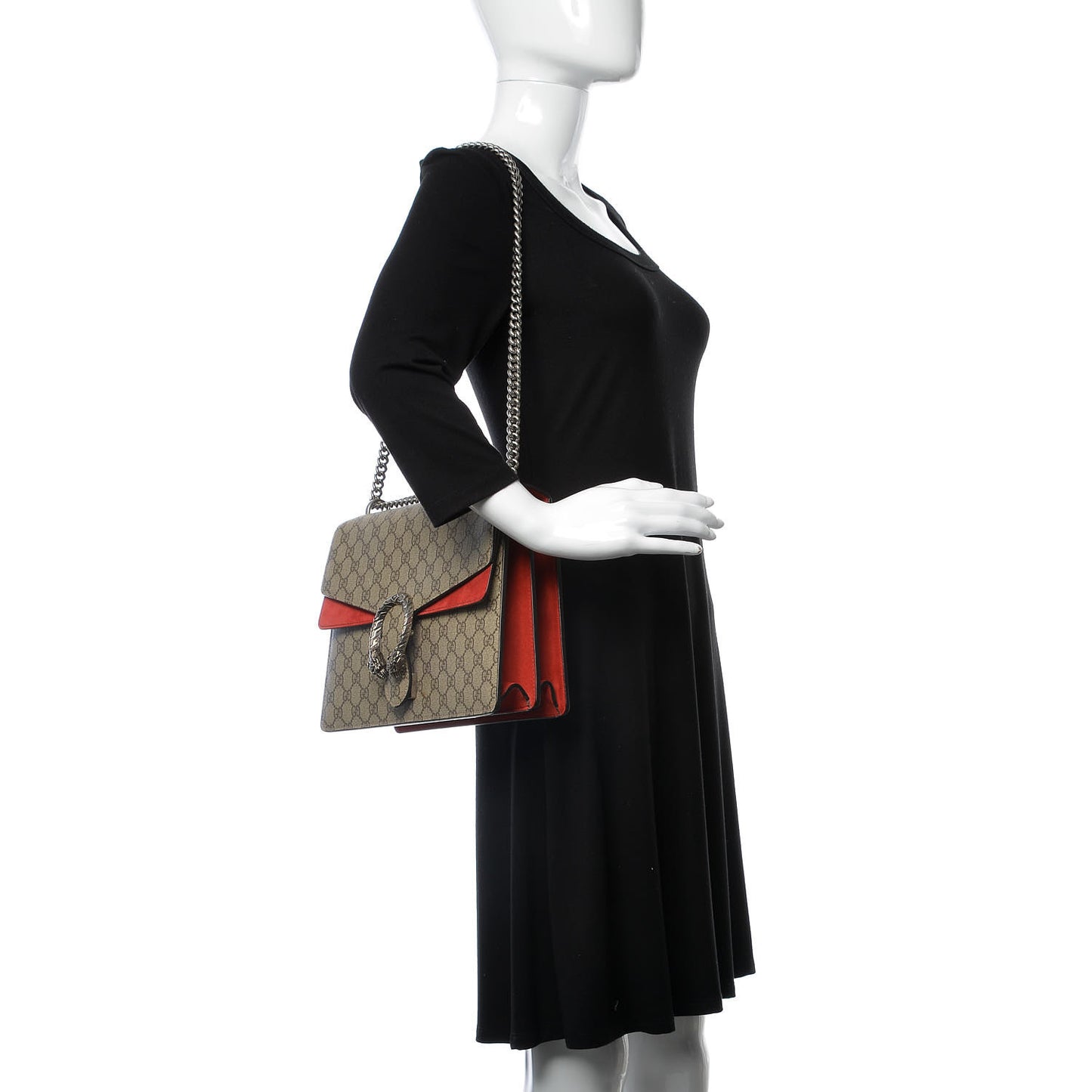 GG Supreme Monogram Suede Cudu Medium Dionysus Shoulder Bag Beige Ebony Vulcanic Red