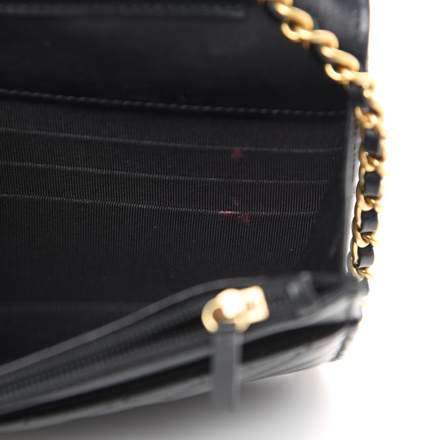 Crumpled Calfskin Chevron Quilted Wallet On Chain WOC Black