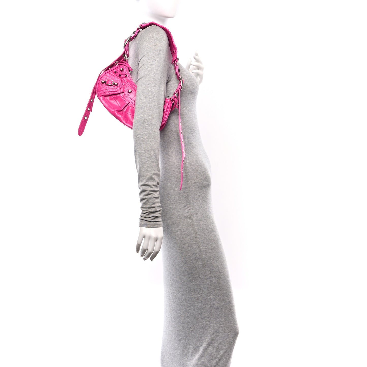 Extra Supple Calfskin Crocodile Embossed XS Le Cagole Shoulder Bag  Lipstick Pink