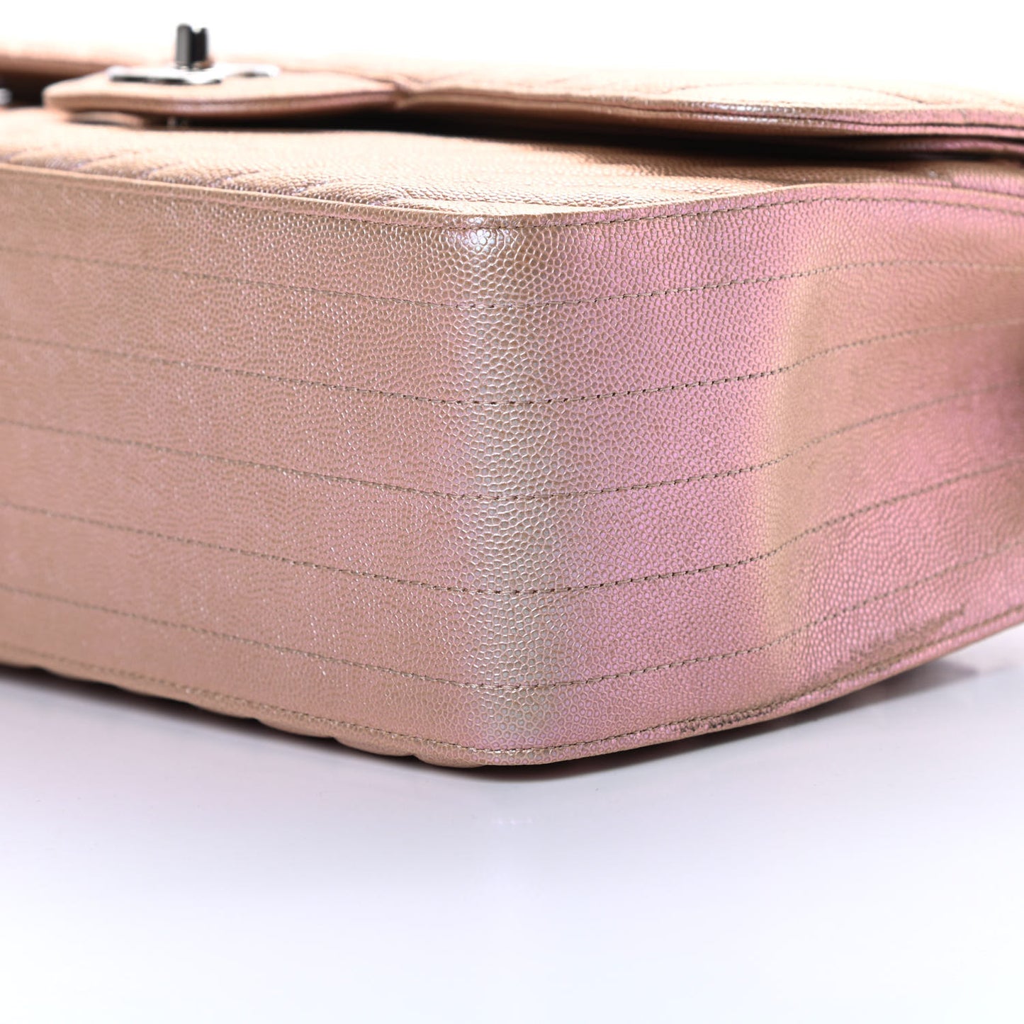 Metallic Caviar Chevron Quilted Jumbo Double Flap Light Gold