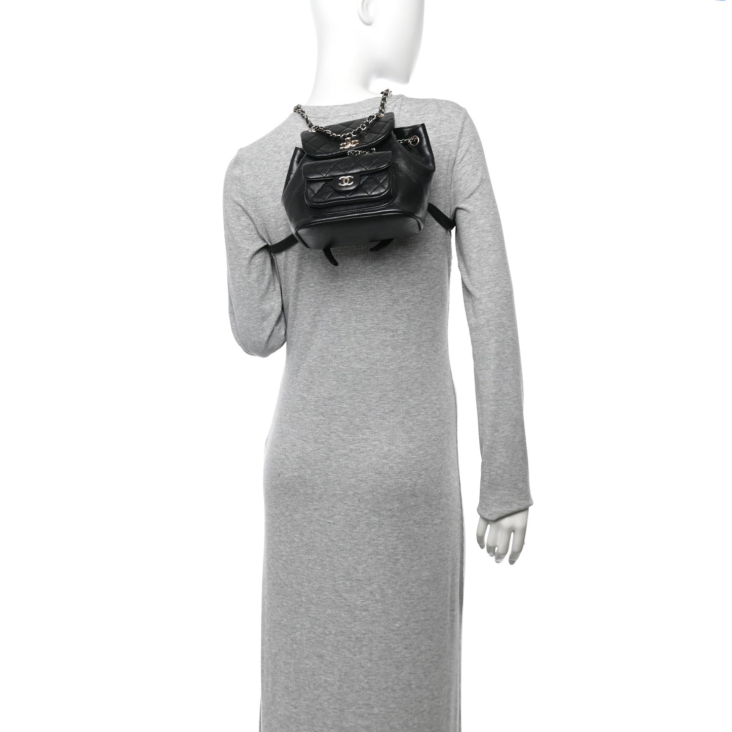 Glazed Aged Calfskin Quilted Small Duma Drawstring Backpack Black