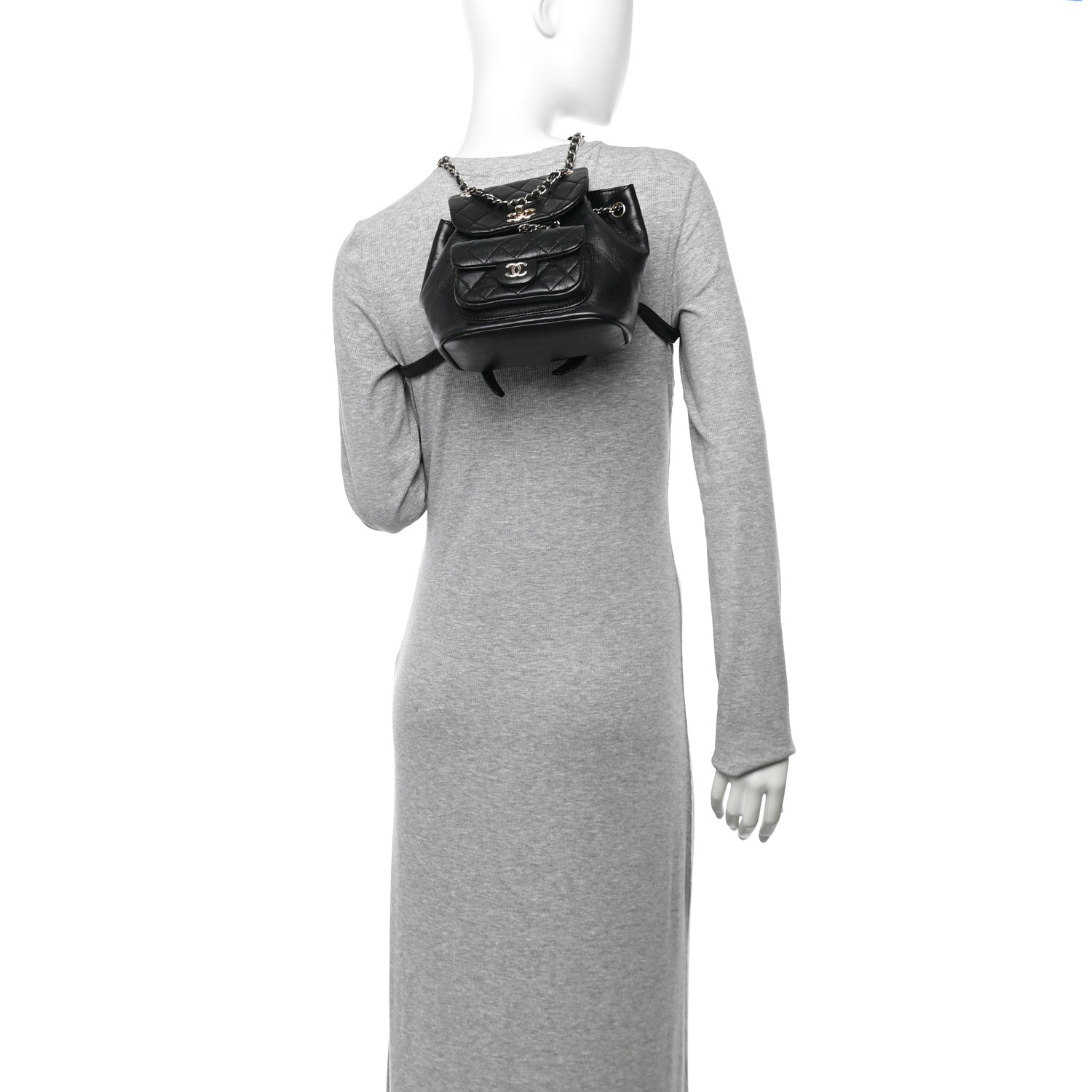 Chanel Glazed Aged Calfskin Quilted Small Duma Drawstring Backpack Black 2 of 10