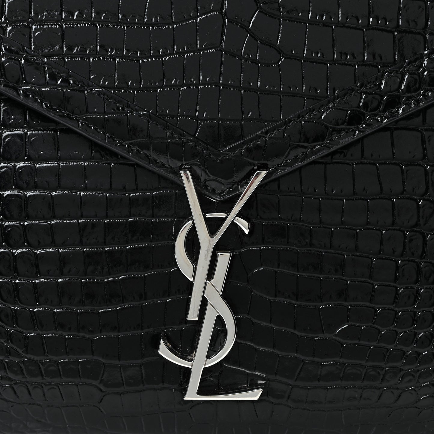 Calfskin Crocodile Embossed Medium Classic Monogram Cassandra Top Handle Black Rouge Legion