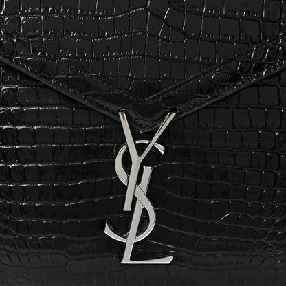 Saint Laurent Calfskin Crocodile Embossed Medium Classic Monogram Cassandra Top Handle Black Rouge Legion 8 of 10