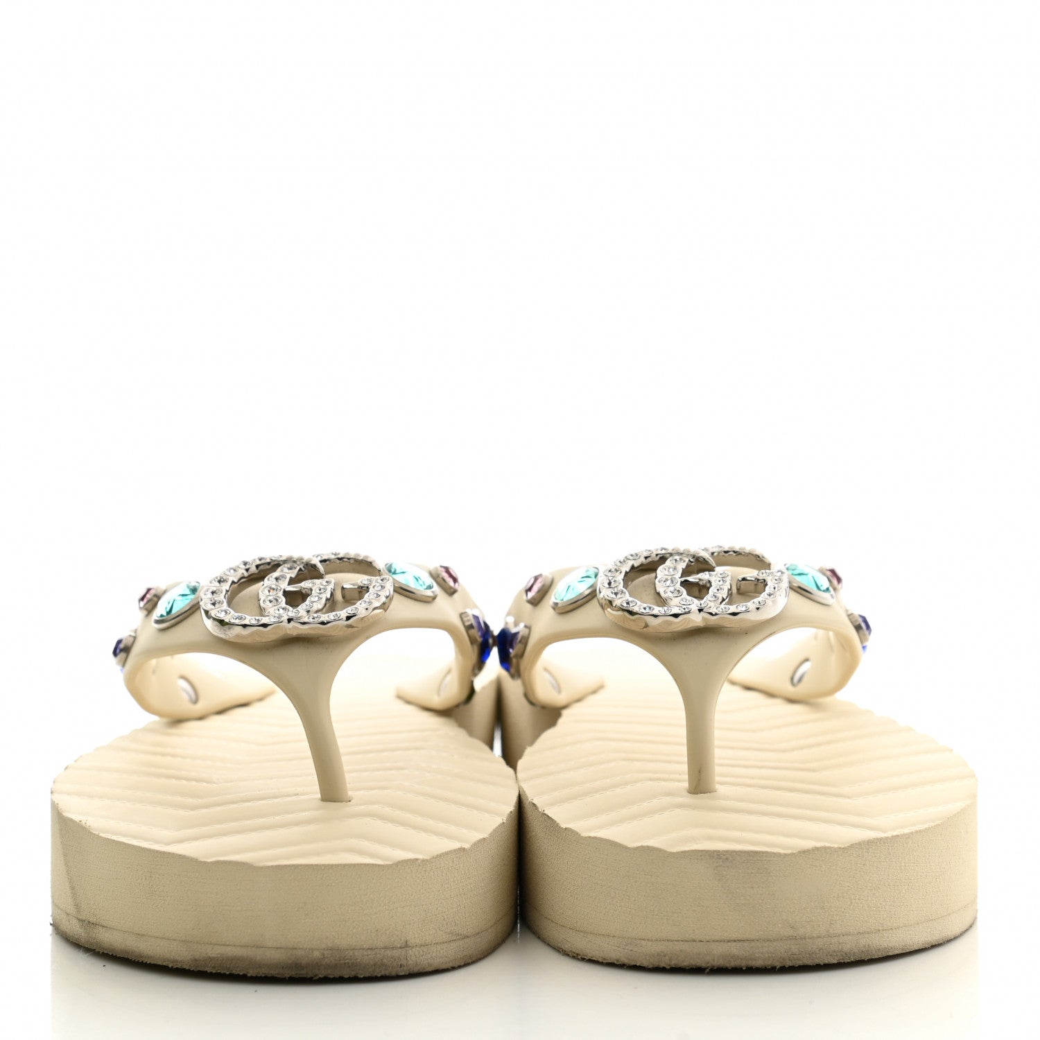 Gucci Rubber Crystal Embellished Thong Sandals 40 White 2 of 8