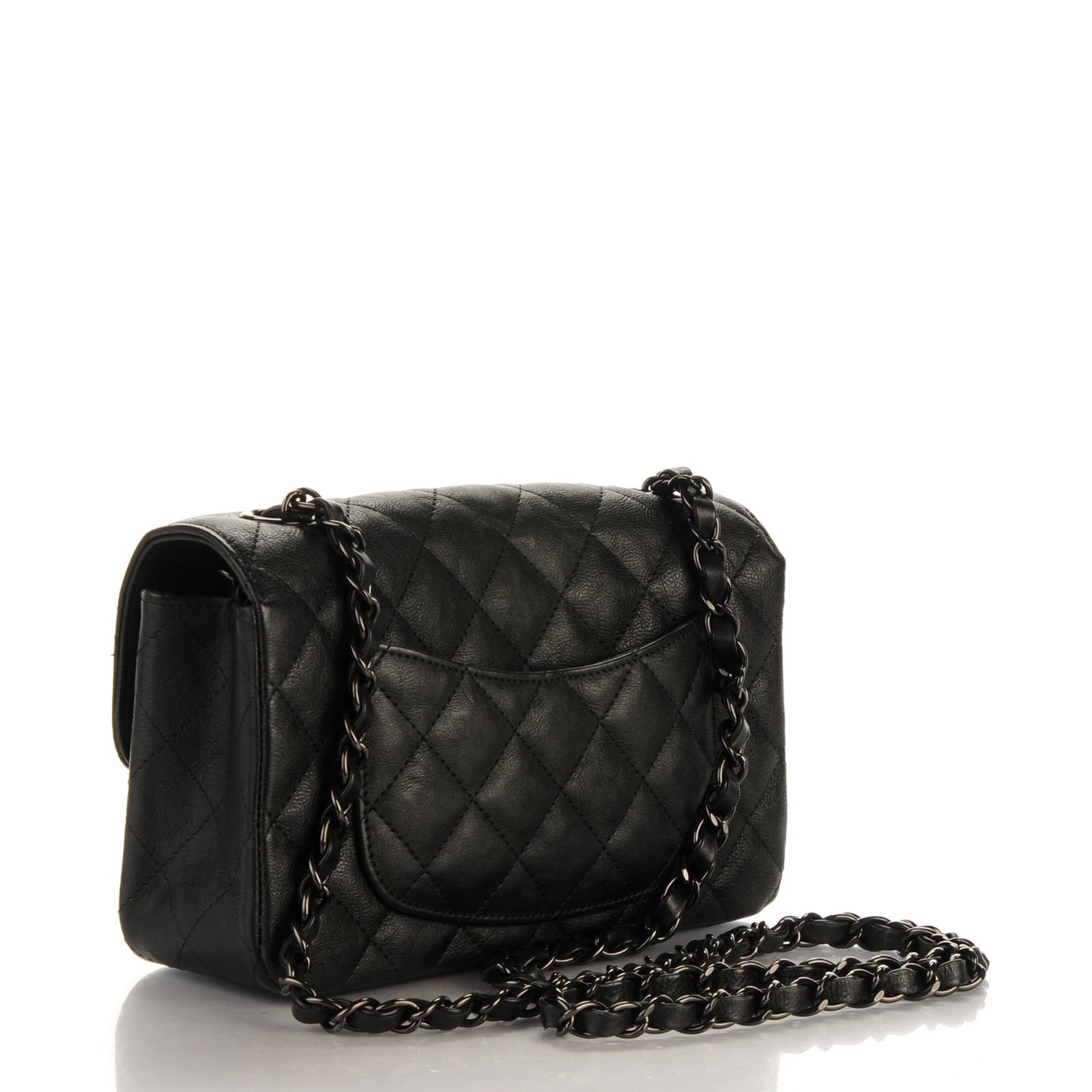 Crumpled Calfskin Quilted Mini Rectangular Flap So Black