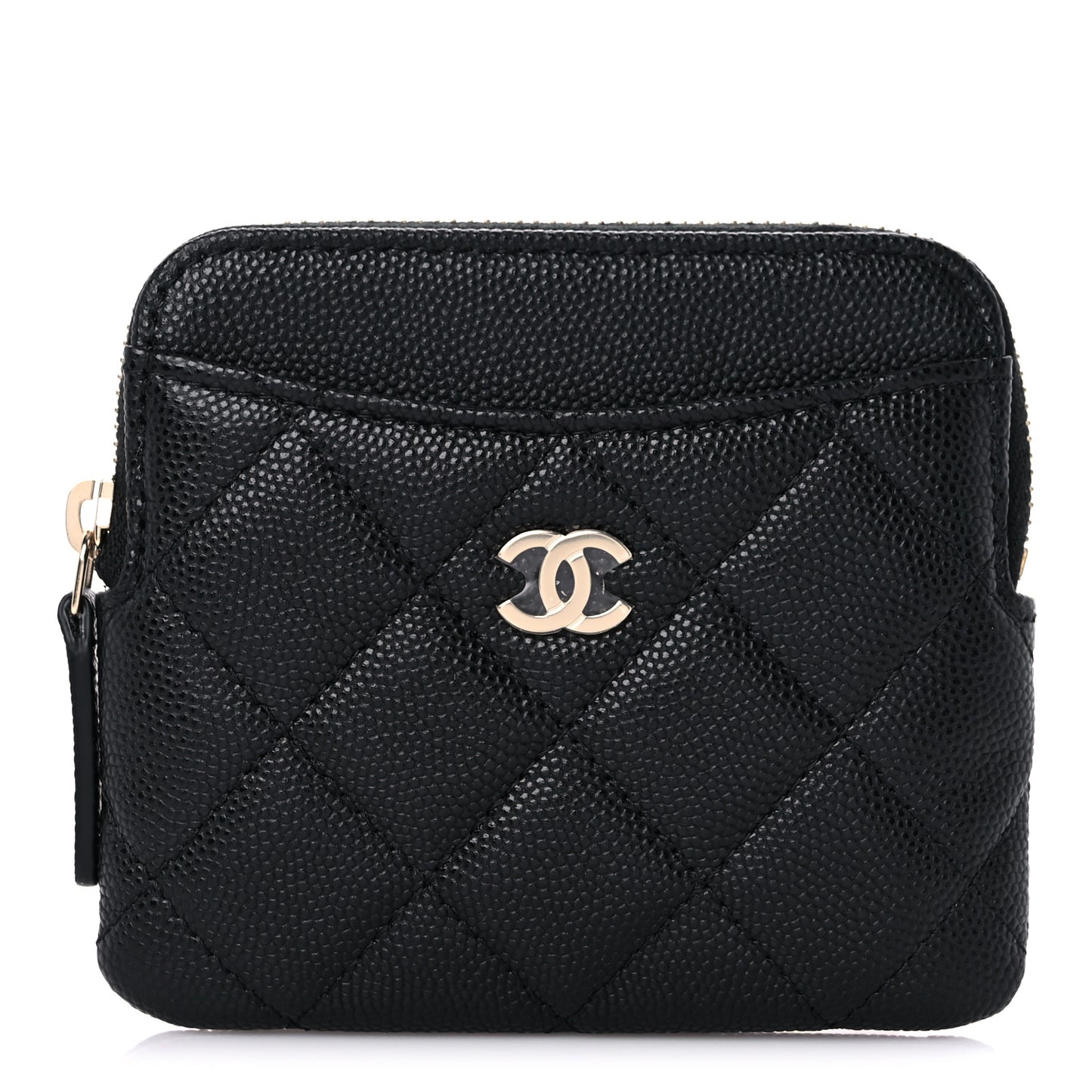 Caviar Quilted Zip Card Holder Wallet Black