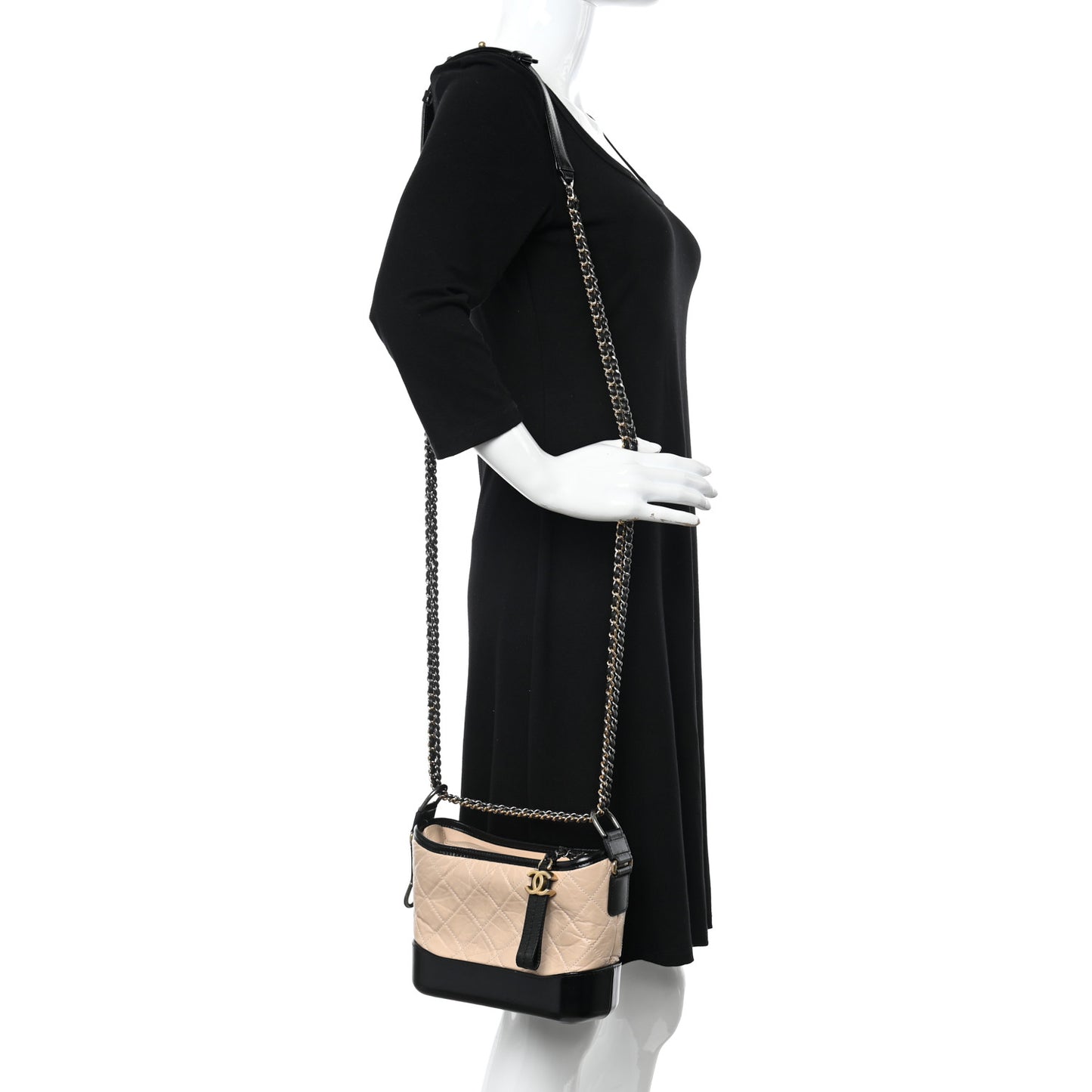 Aged Calfskin Quilted Small Gabrielle Hobo Beige Black