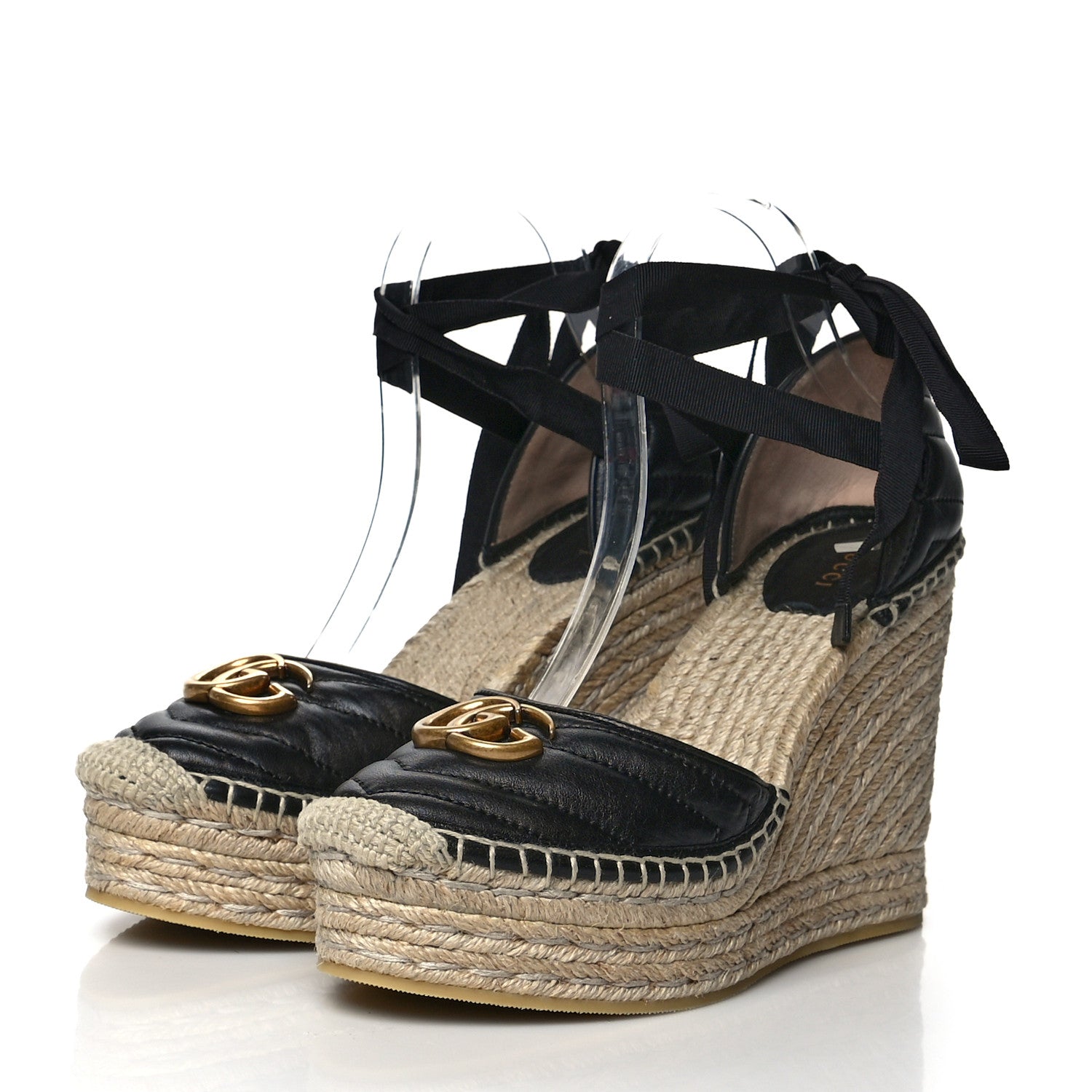 Gucci Nappa Matelasse GG Marmont Ankle Wrap Platform 35/120mm Espadrille Wedges 39 Black 3 of 8