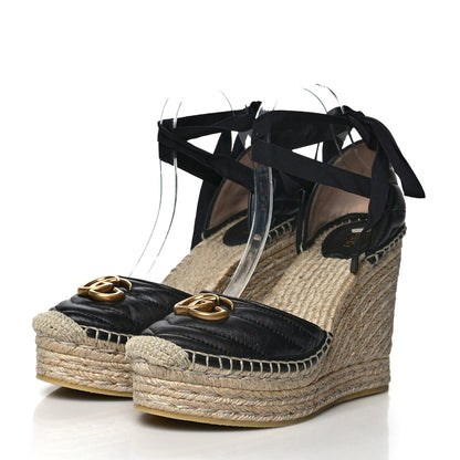 Gucci Nappa Matelasse GG Marmont Ankle Wrap Platform 35/120mm Espadrille Wedges 39 Black 3 of 8
