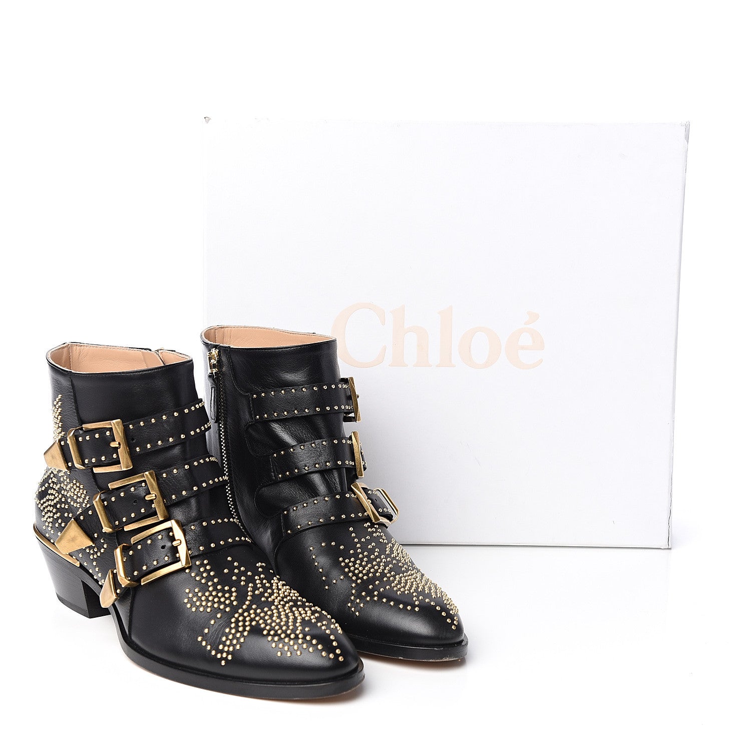 Chloe Nappa Sheepskin Studded Susanna Ankle Boots 37 Black 10 of 10