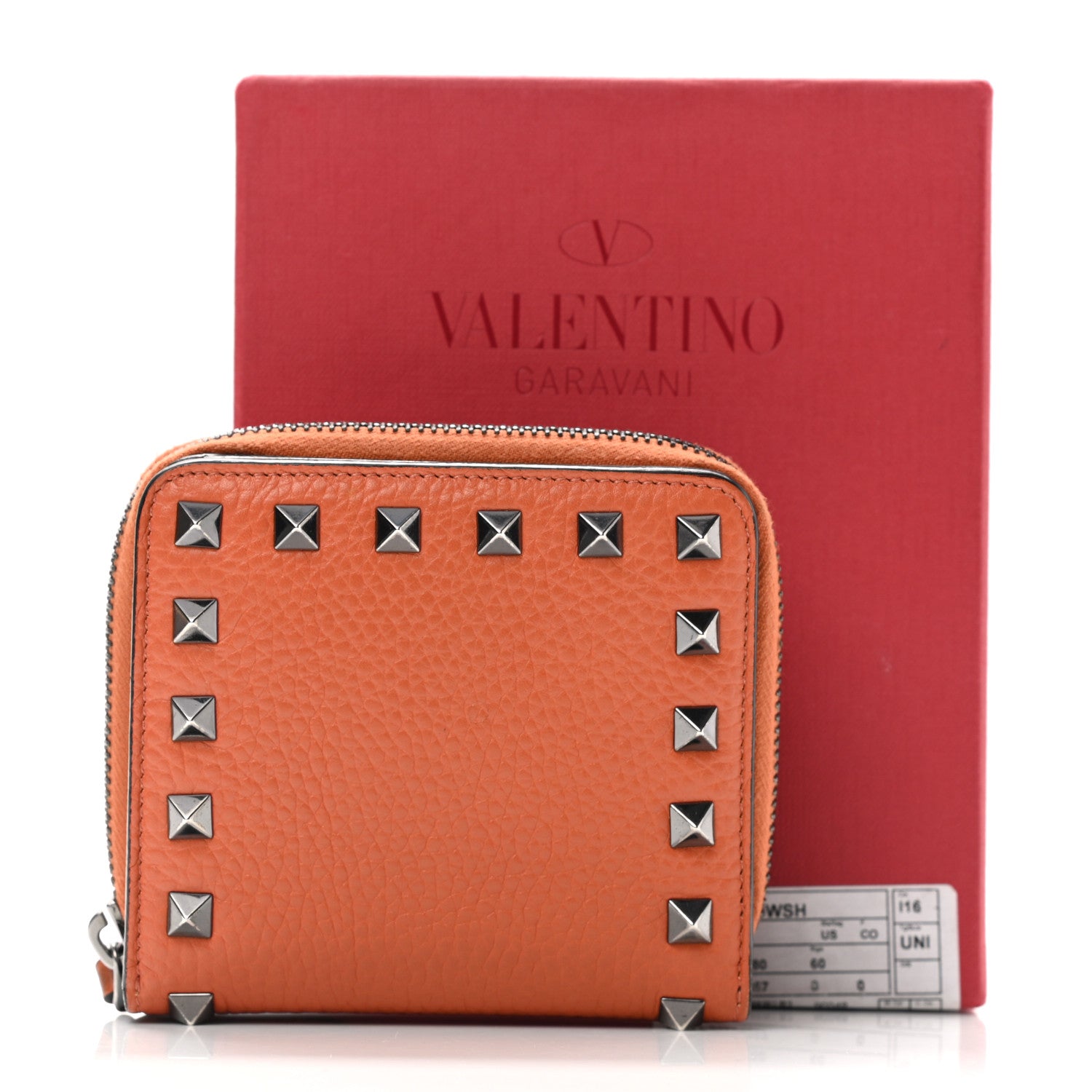 Valentino Garavani Pebbled Calfskin Rockstud Compact Zip Around Wallet Orange 11 of 11
