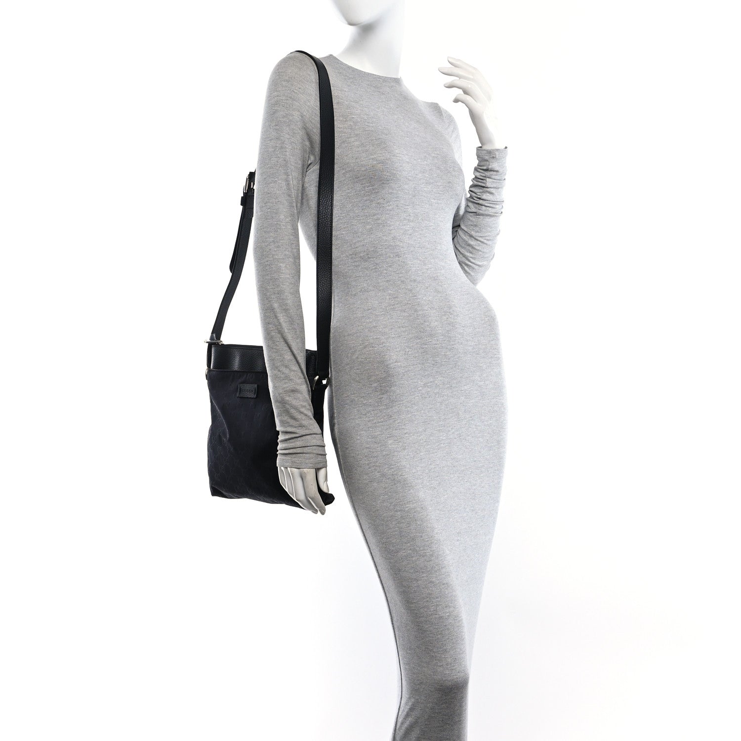 Gucci Nylon Monogram Dollar Calfskin Flat Messenger Bag Black 2 of 10