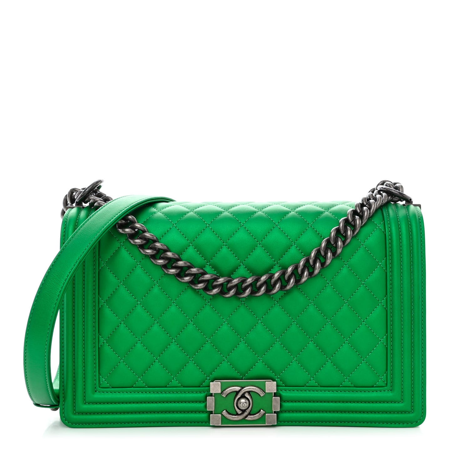 Metallic Calfskin Quilted New Medium Boy Flap Green