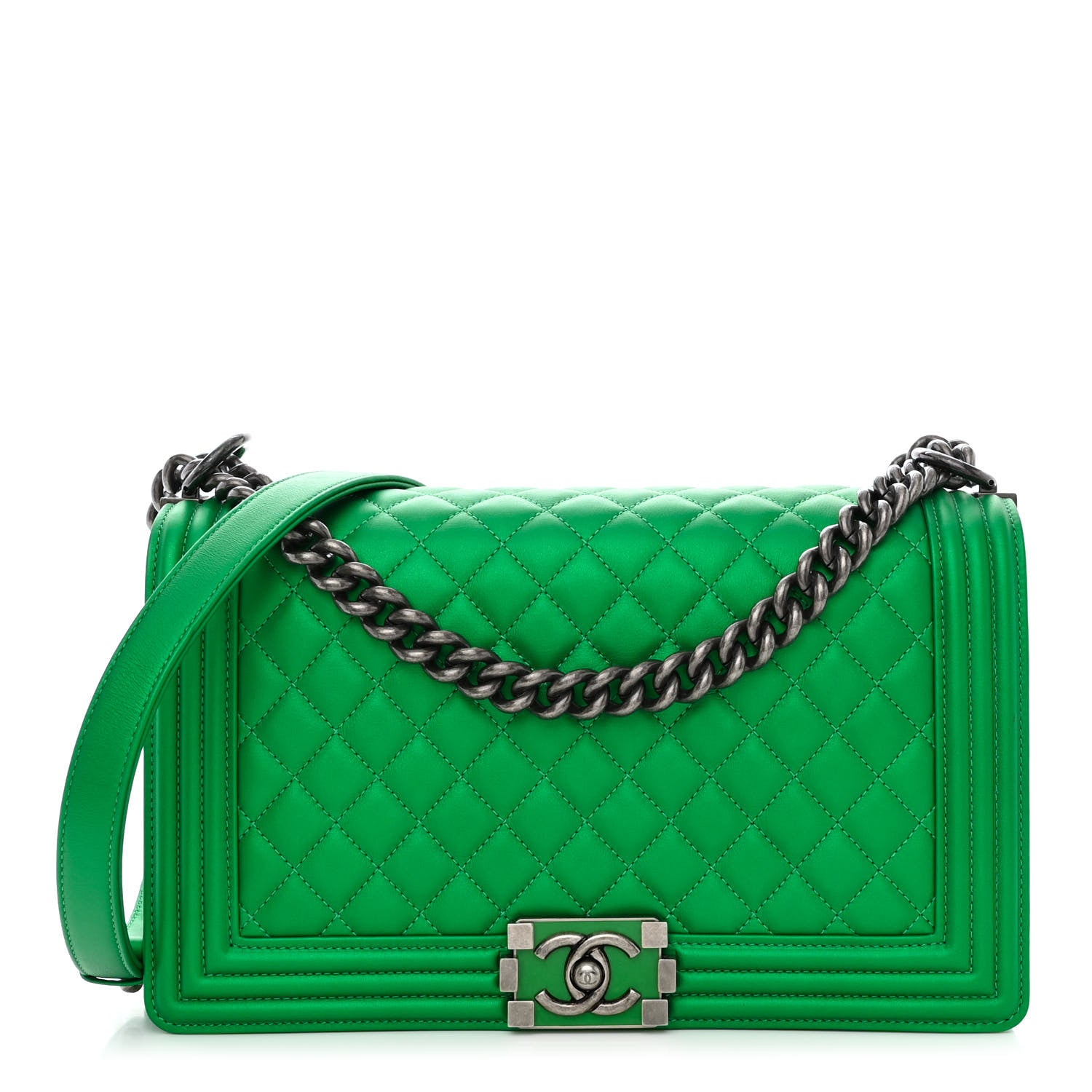 Chanel Metallic Calfskin Quilted New Medium Boy Flap Green 1 of 10