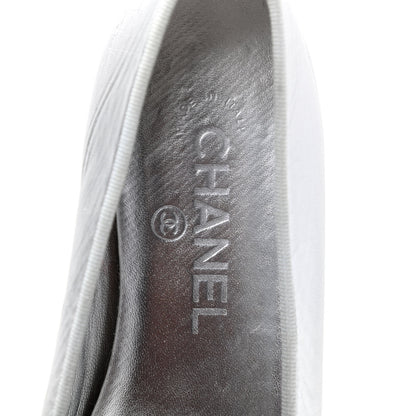 Chanel Metallic Lambskin Cap Toe CC Ballerina Flats 36.5 Silver 7 of 9