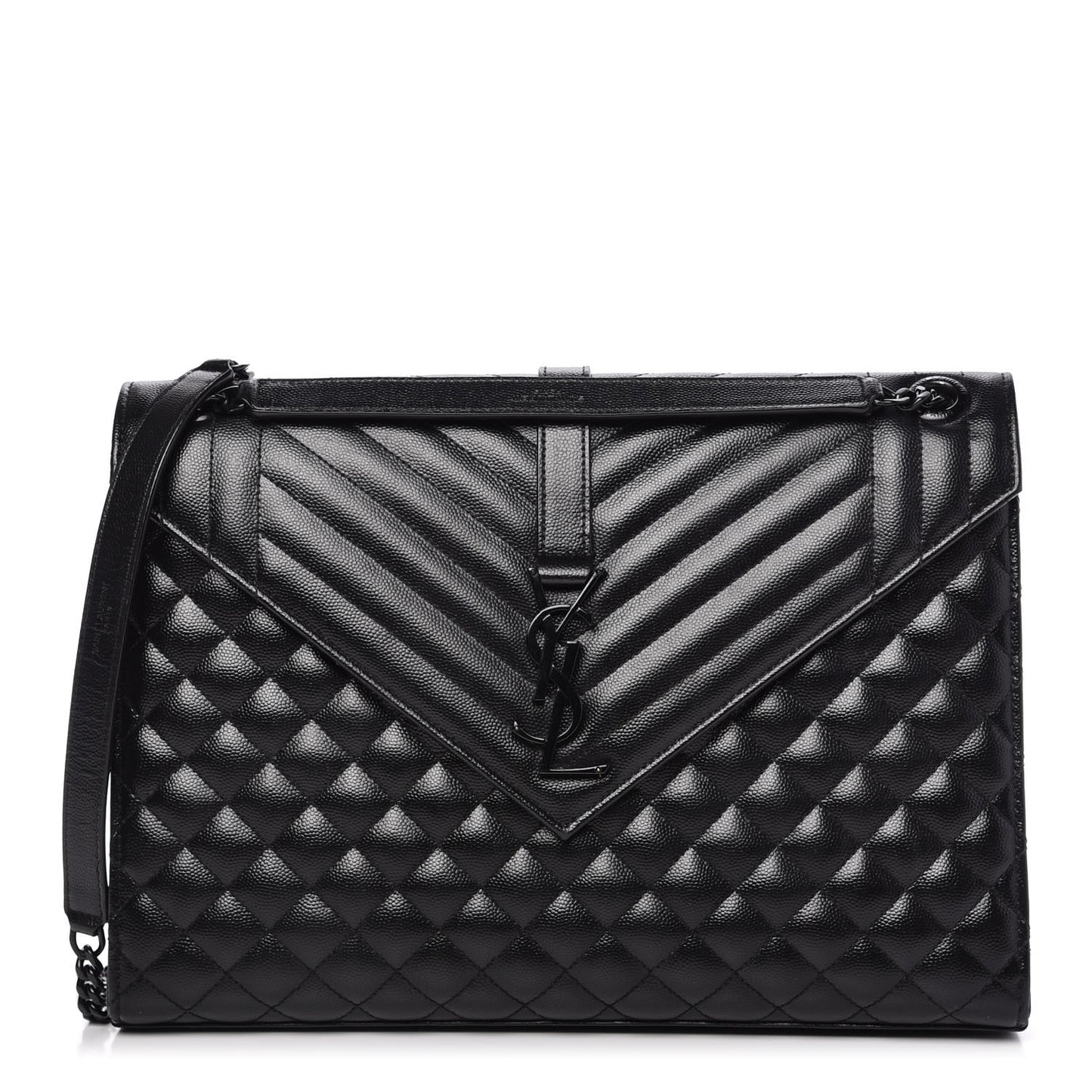 Grain De Poudre Textured Mixed Matelasse Large Triquilt Monogram Monochrome Satchel Black