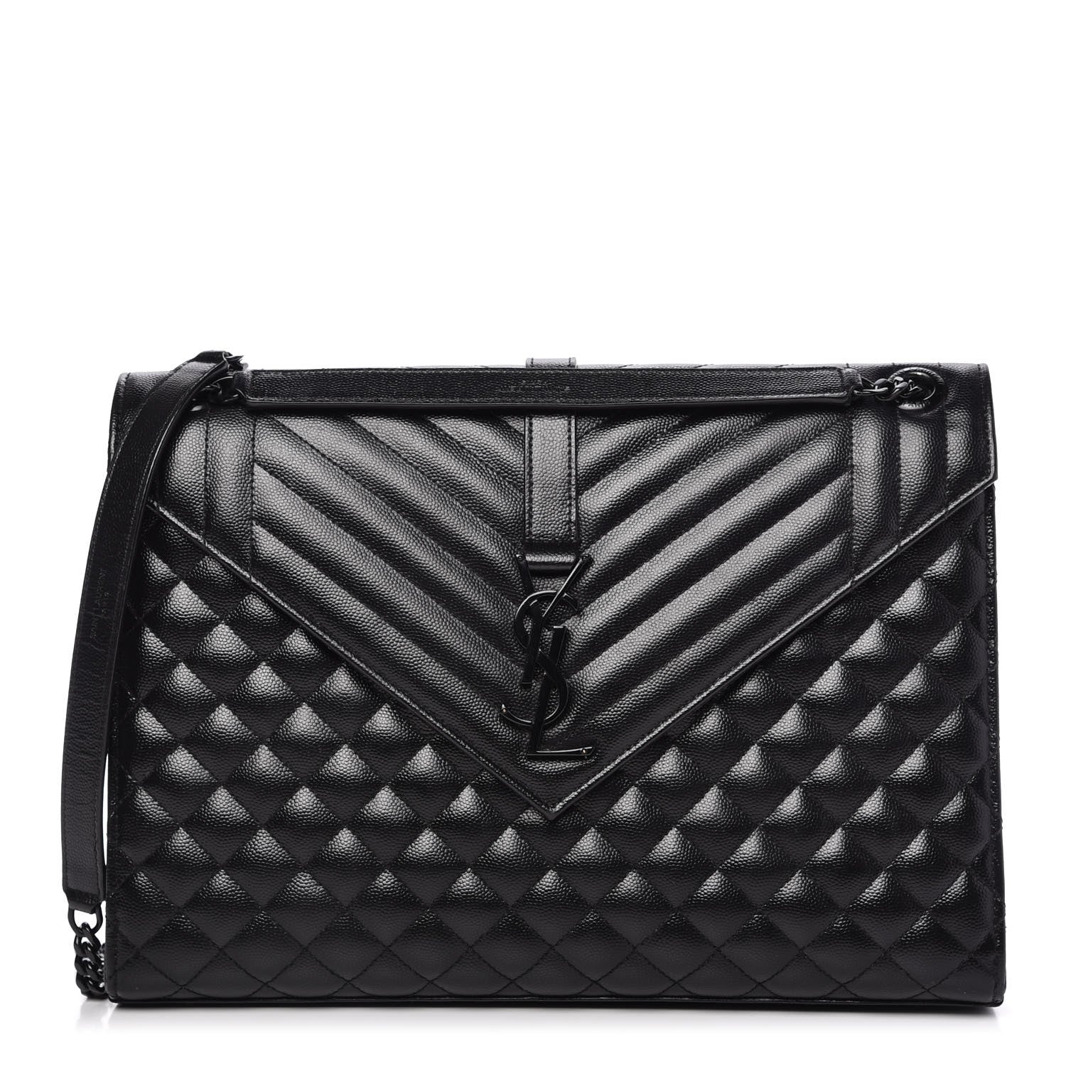 Saint Laurent Grain De Poudre Textured Mixed Matelasse Large Triquilt Monogram Monochrome Satchel Black 1 of 11