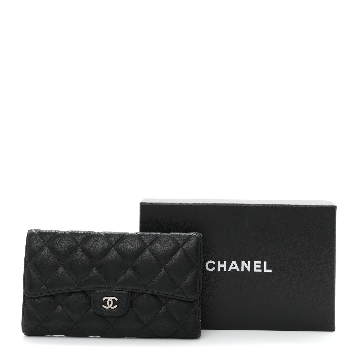Lambskin Quilted Large Flap Wallet Black