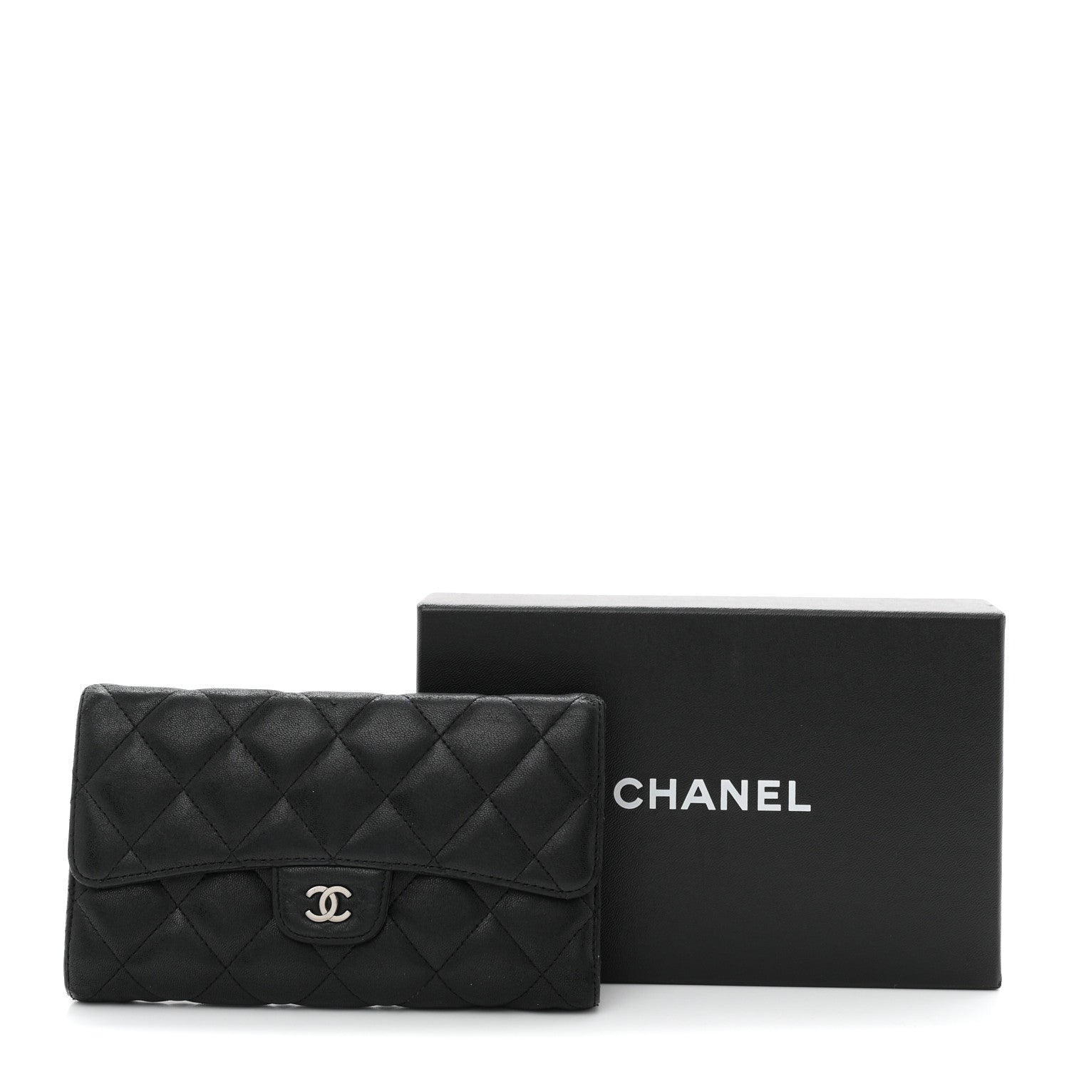 Chanel Lambskin Quilted Large Flap Wallet Black 9 of 9