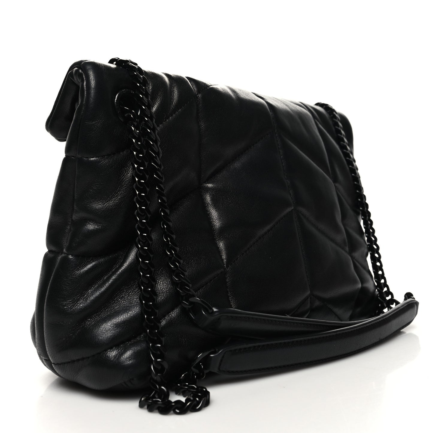 Lambskin Quilted Small Loulou Puffer Monogram Chain Satchel Black